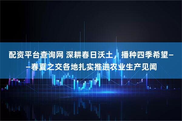 配资平台查询网 深耕春日沃土，播种四季希望——春夏之交各地扎实推进农业生产见闻